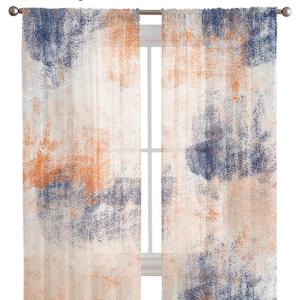 Abstract Blue and Orange Curtains NEW 52” wide 84”long